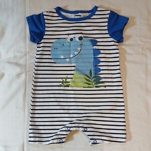 Peppy & Me 18M Blue Dino Stripe Baby Romper One-Piece